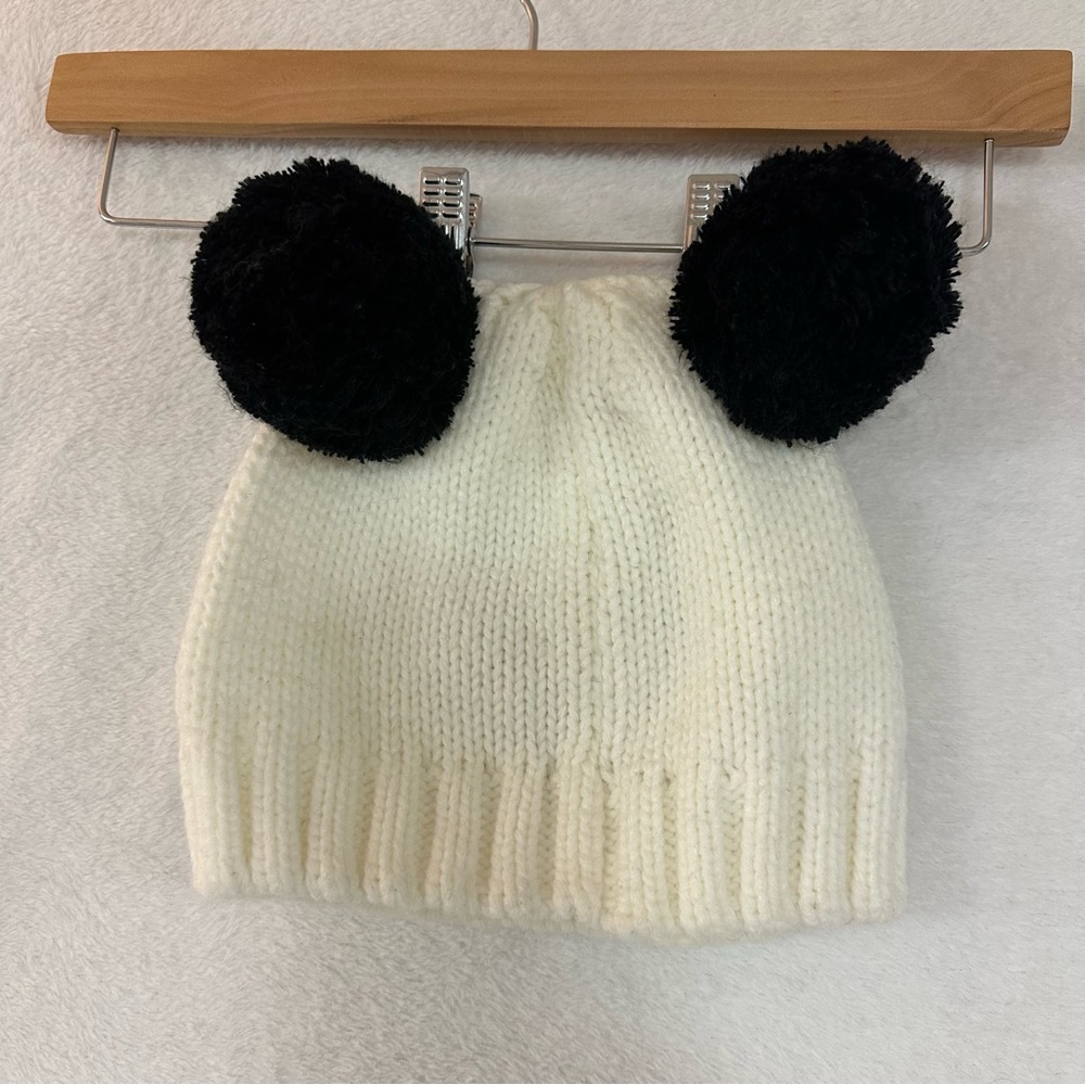 Cute Panda Pom Poms Knit Beanie OS Unisex - Picture 4 of 7